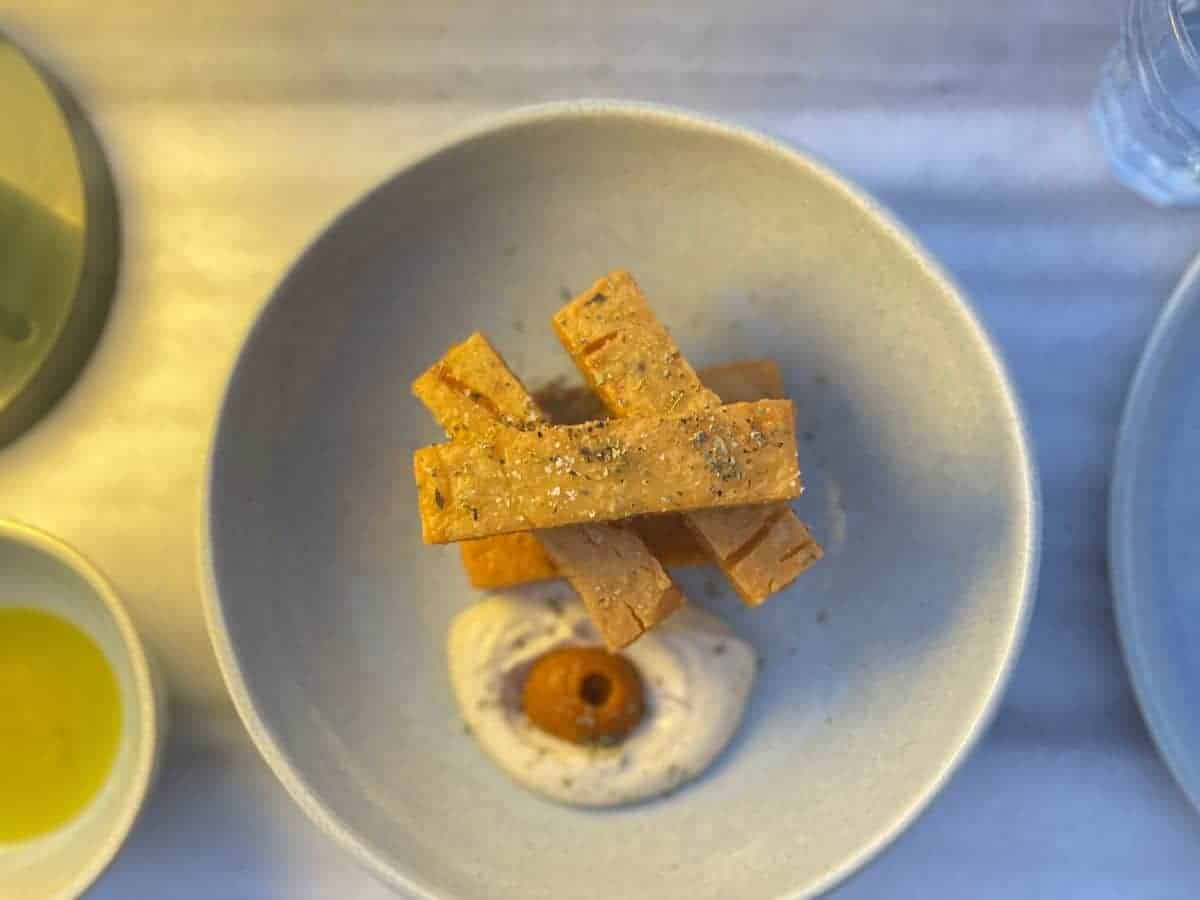 Close up of chickpea fritters fries in Sifnos restaurant for food lovers