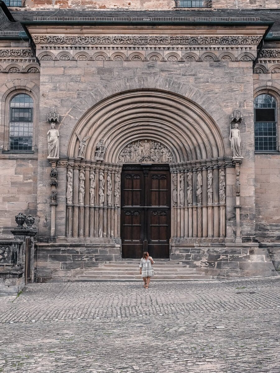 The majestic Bamberg Cathedral with its twin spires and intricate portal, a testament to the city's medieval heritage