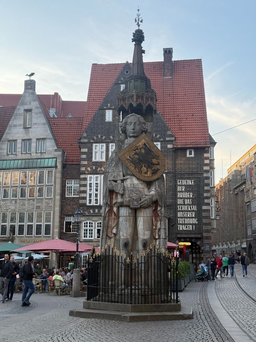 The Roland Statue, Bremen’s UNESCO landmark, standing tall in the market square as a symbol of freedom and city rights.