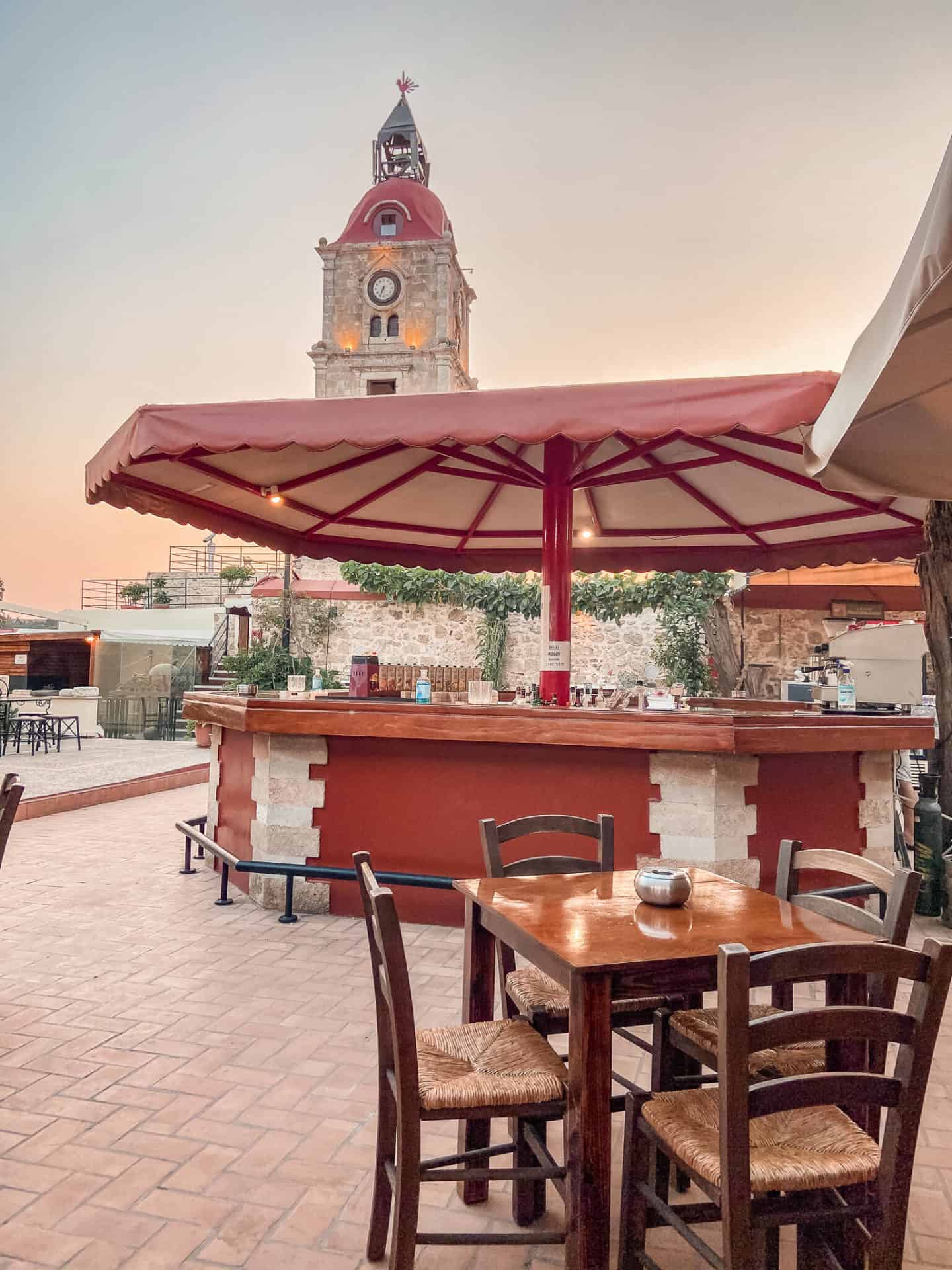 Clock tower bar in Rhodes, Greece