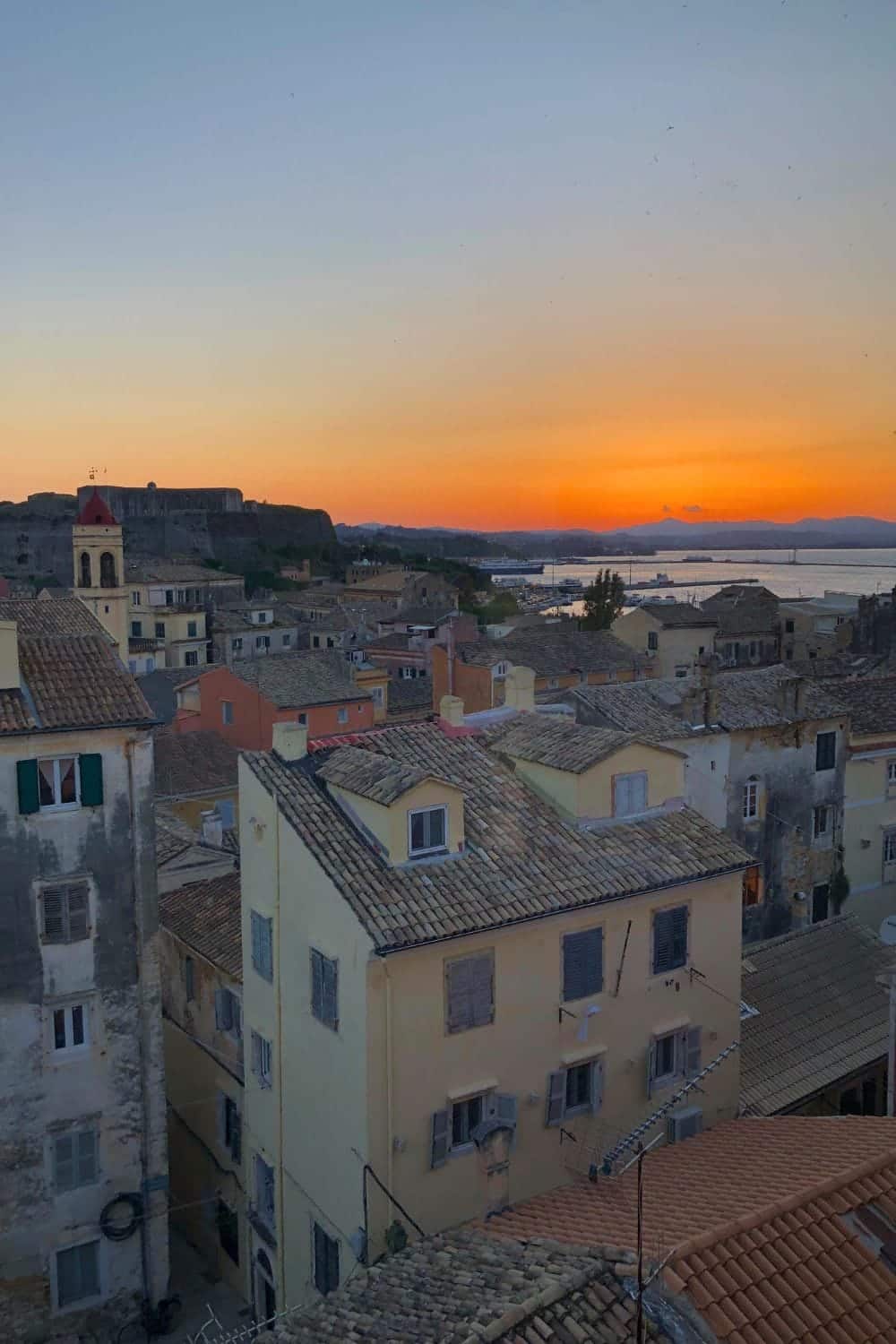 Sunrise over the town of Corfu.