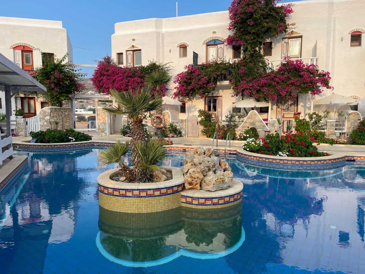 A view of the pool at Polikandia Hotel in Folegandros. 