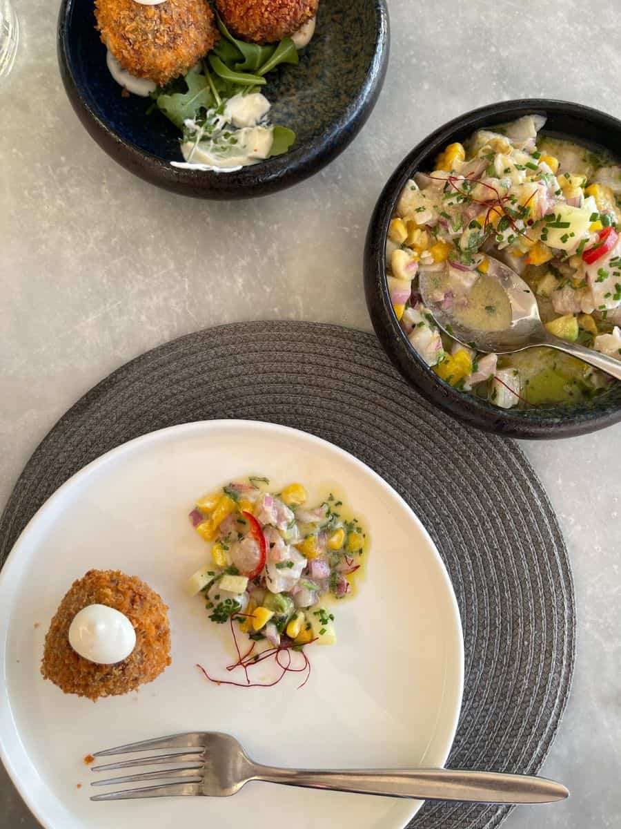 Close up of plated food in Crete of falafel and salsa