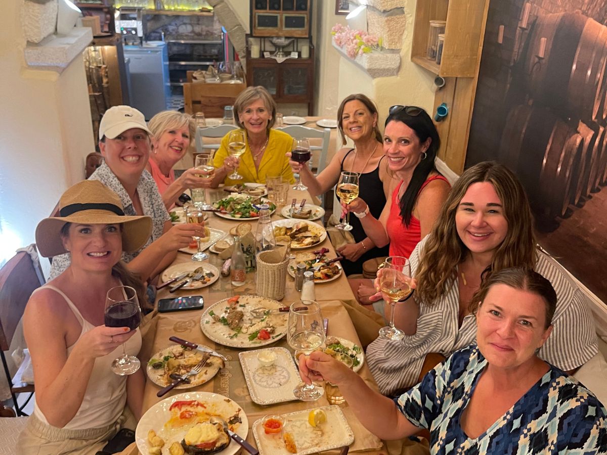 A group of women eating in Naxos.