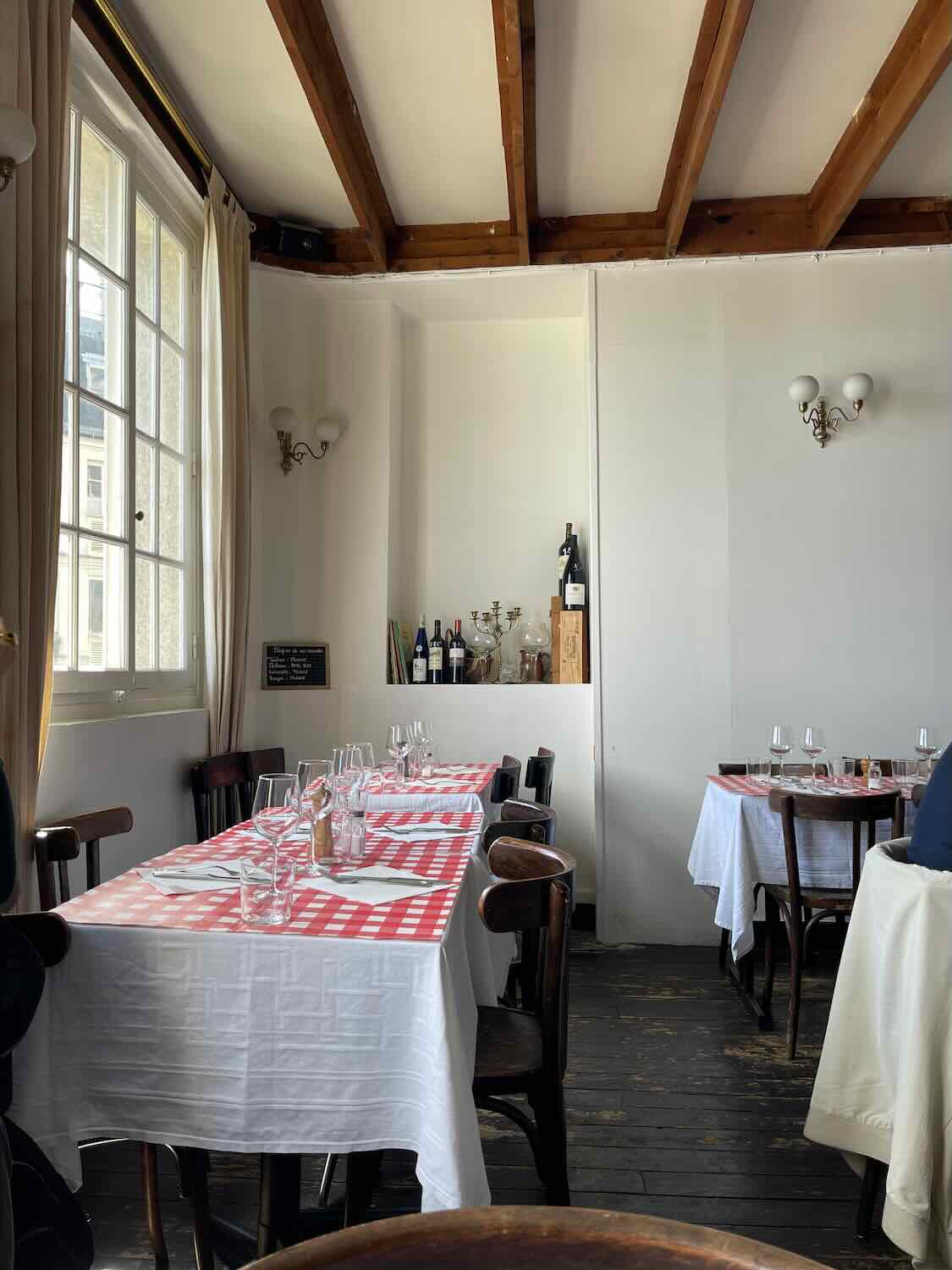 The interior of a french restaurant.