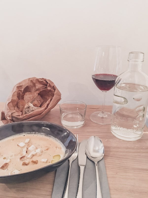 A bowl of soup and bread in Ljubljana. 