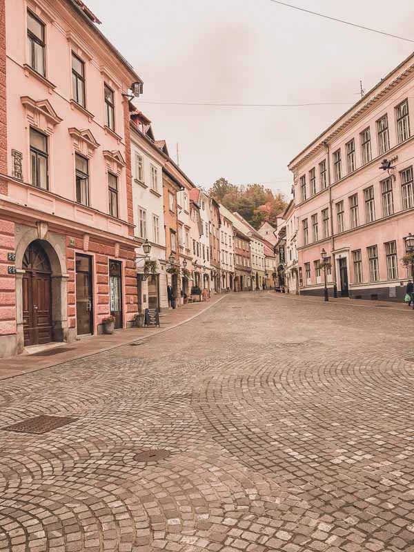 The empty streets of the old town of Ljubljana. 