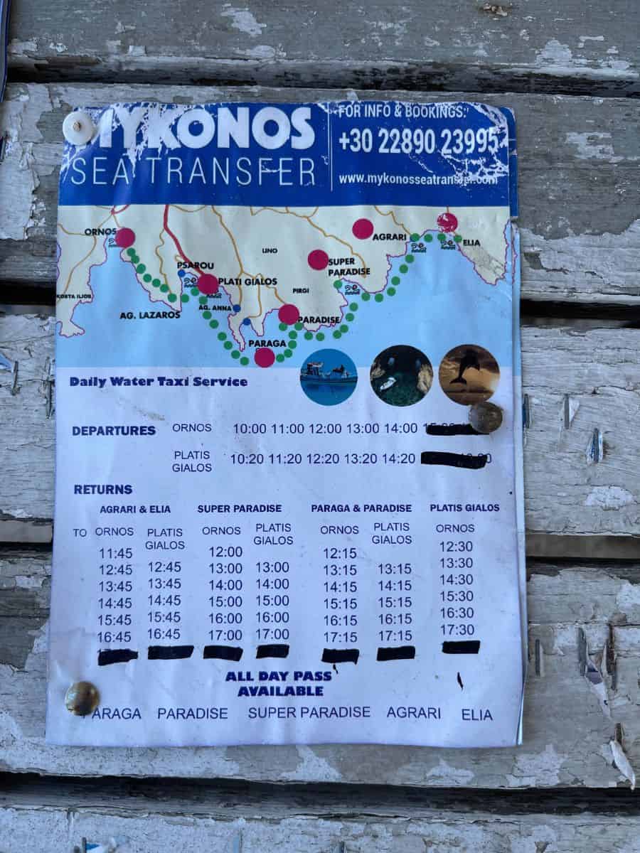 water taxi schedule Mykonos