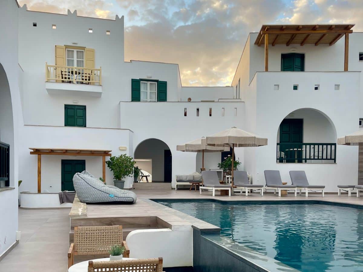 Cycladic-style hotel with a pool in Naxos