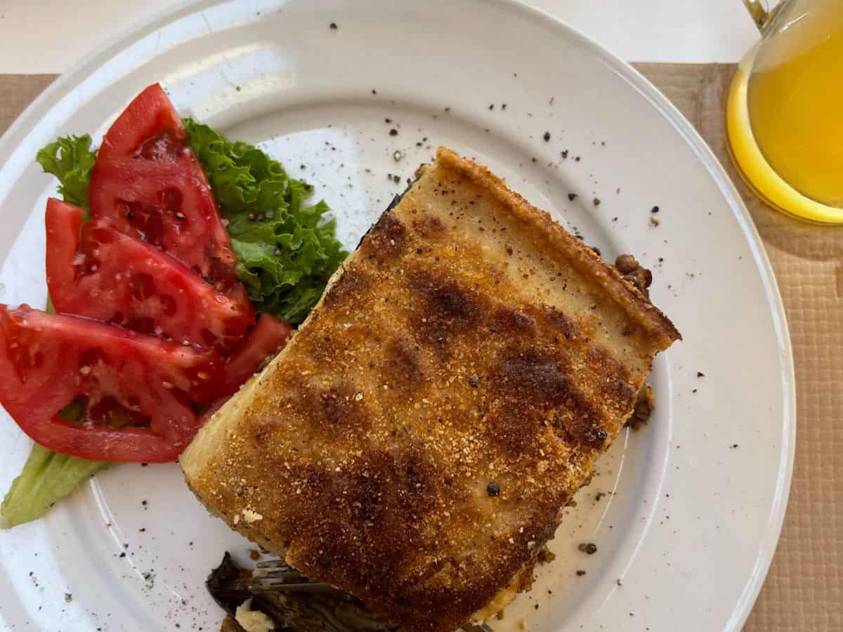 vegan moussaka dish on a plate in crete
