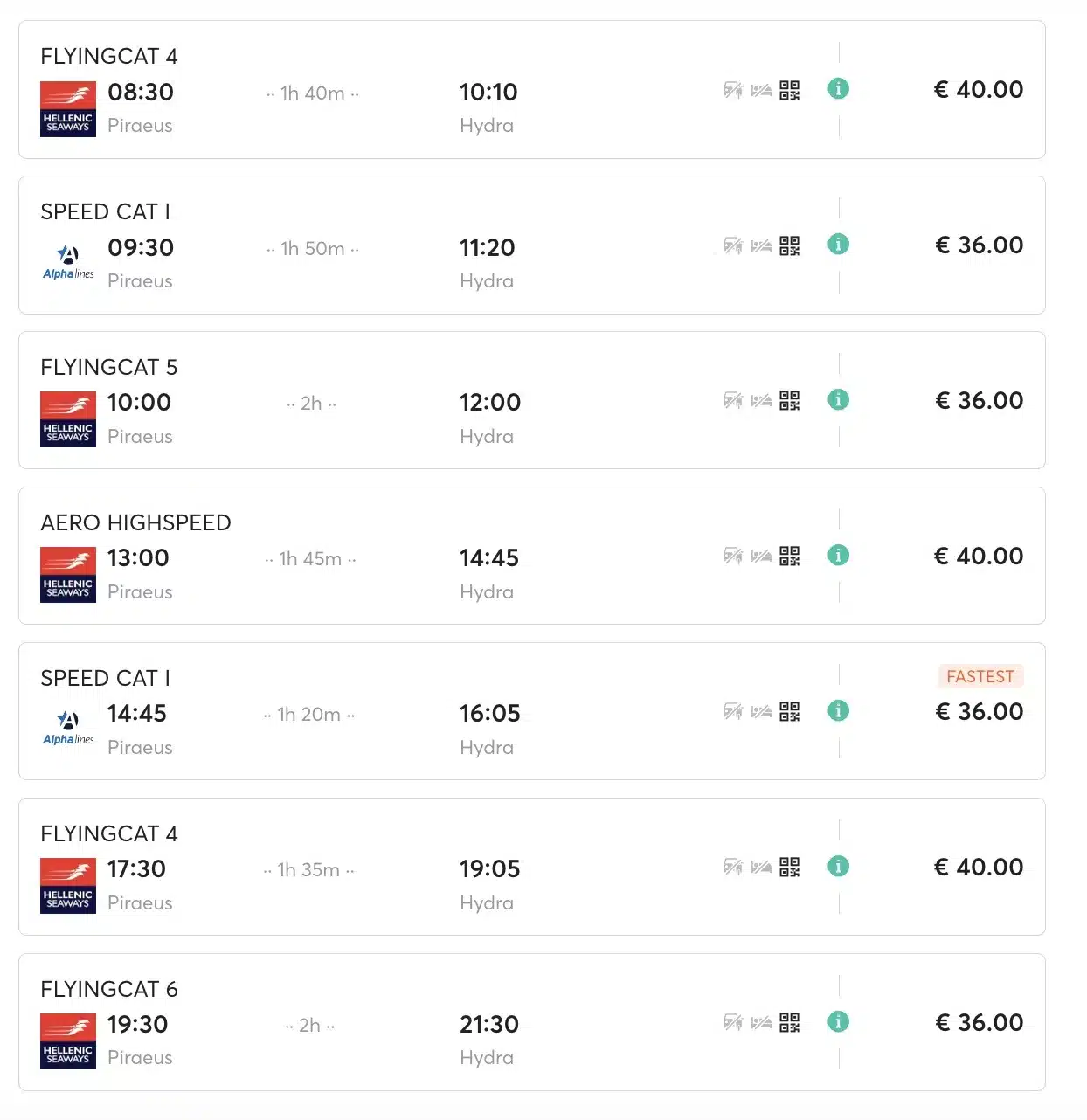 Ferry from Athens to Hydra timetable